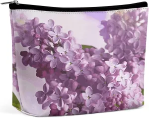 Makeup Bags Large Capacity Cosmetic Bags for Women Lilac Flowers Open Flat Toiletry Bag Waterproof Makeup Pouch Portable Cosmetic Organizer Makeups Train for Travel Gift