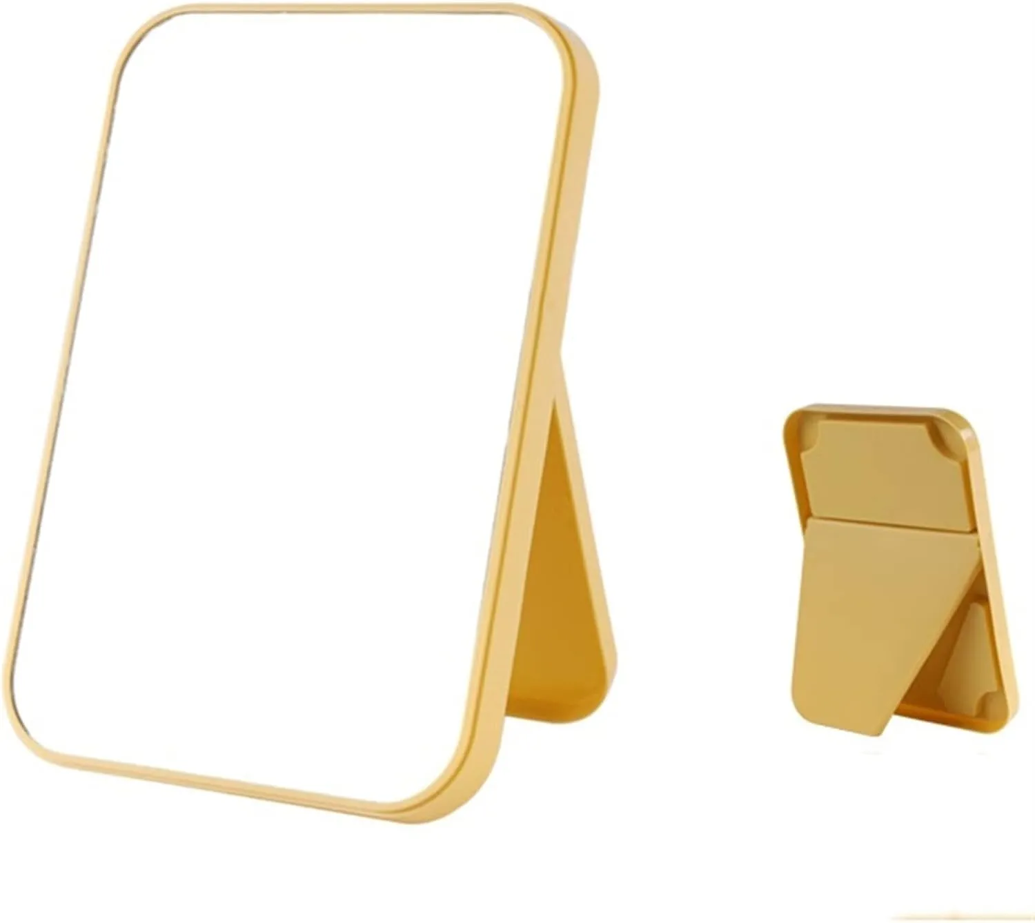 Makeup Mirror Household Makeup Mirror Desktop Foldable Standing High-Definition Makeup Mirror Portable Square Makeup Mirror Beauty Mirror(Yellow,Medium)