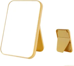 Makeup Mirror Household Makeup Mirror Desktop Foldable Standing High-Definition Makeup Mirror Portable Square Makeup Mirror Beauty Mirror(Yellow,Medium)