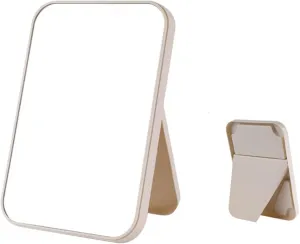 Makeup Mirror Household Makeup Mirror Desktop Foldable Standing High-Definition Makeup Mirror Portable Square Makeup Mirror Mirror for Desk(Color:Beige,Size:Small)