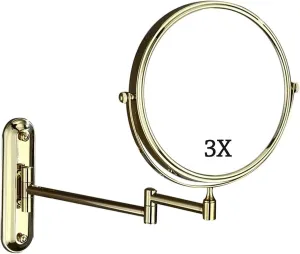 Makeup Mirror Wall Mounted Makeup Mirror, 8 Inch Double-Sided Round Shaped Vanity Mirror Wall Mount,3X Magnification,Extendable for Shaving Make Up Portable Small Mirror