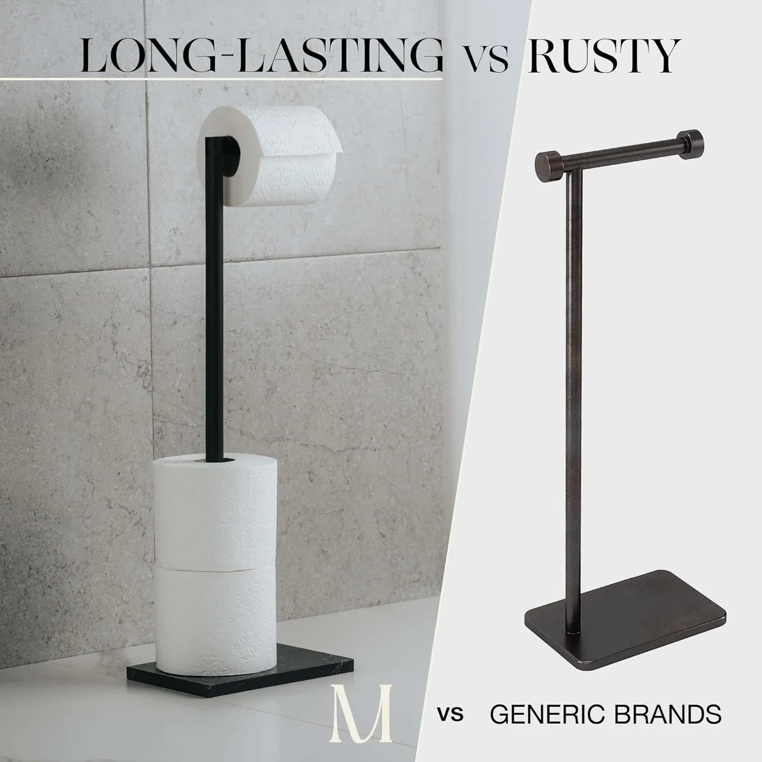 MARMOLUX ACC Free Standing Matte Black Toilet Paper Holder Stand Black Marble Base and Storage - 4 Jumbo Roll Bathroom Hardware Toilet Paper Stand - Stainless Steel Standing Toilet Paper Holder
