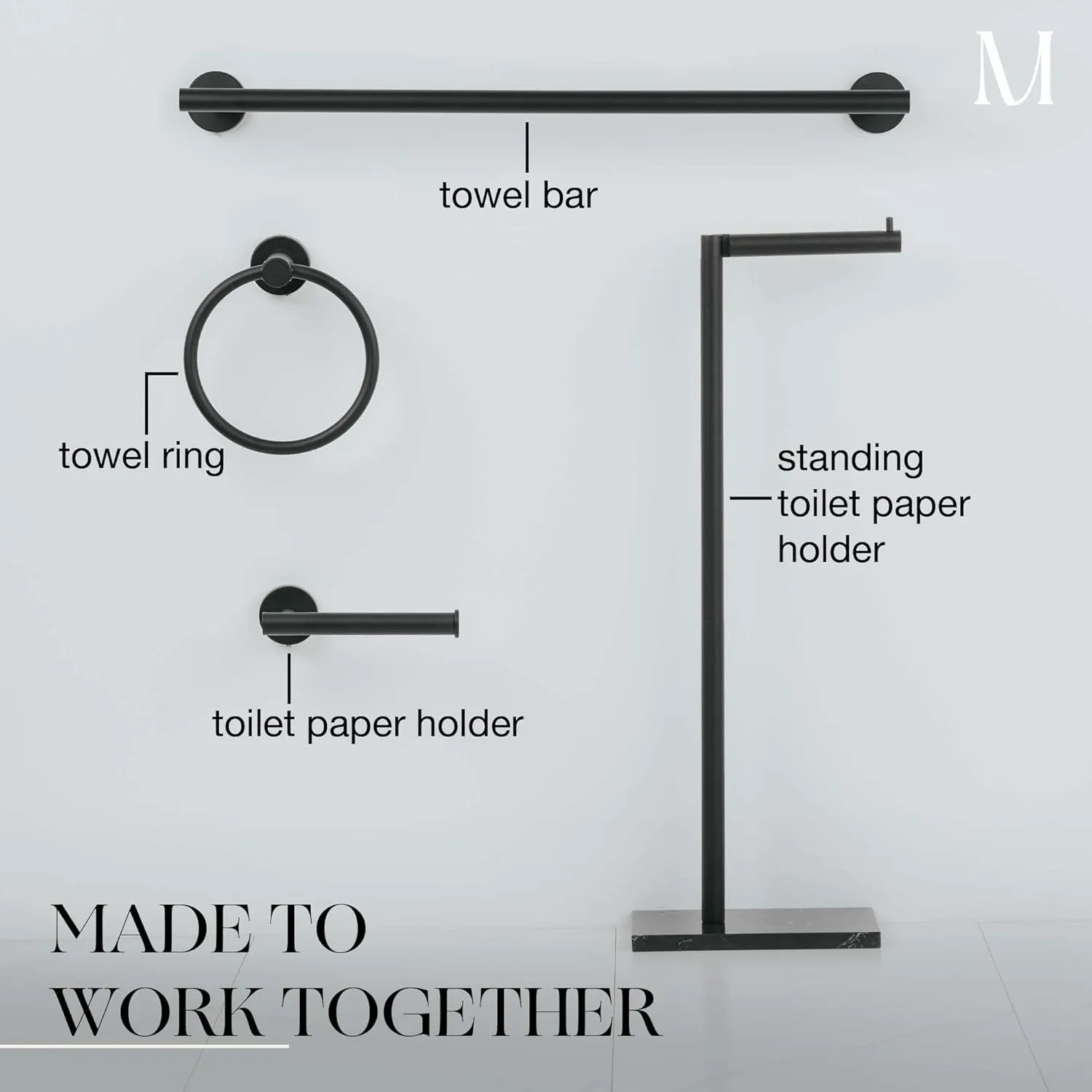 MARMOLUX ACC Free Standing Matte Black Toilet Paper Holder Stand Black Marble Base and Storage - 4 Jumbo Roll Bathroom Hardware Toilet Paper Stand - Stainless Steel Standing Toilet Paper Holder