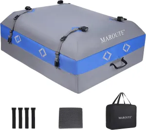 MAROUTE Rooftop Cargo Carrier Bag，21 Cubic Feet Heavy Duty Waterproof Rooftop Car Bag,Fits for All Cars with/Without Rack,8 Door Hooks,Storage Bag (21 Cubic Feet),Blue&Gray