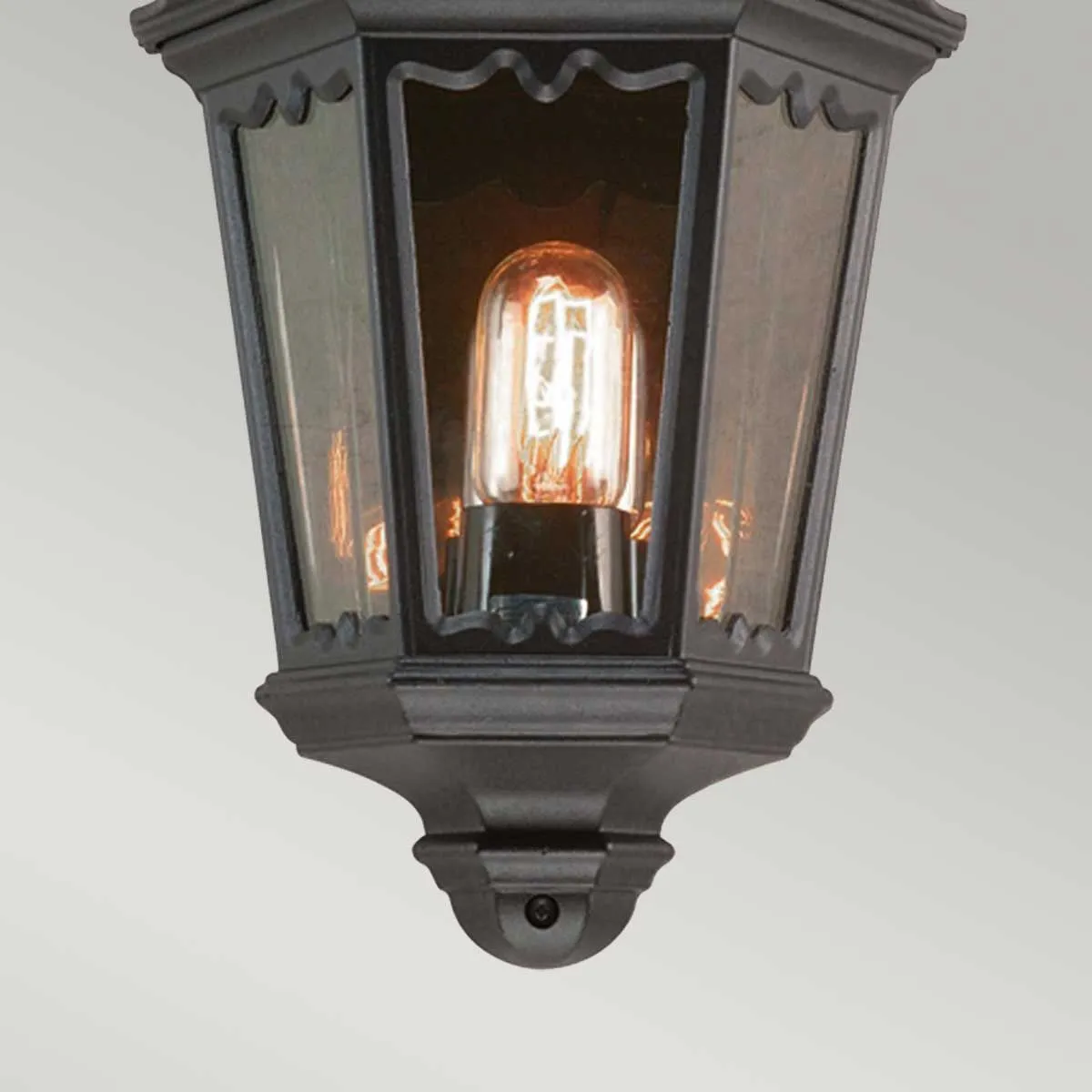 Medstead 1 Light Half Lantern with PIR | Black