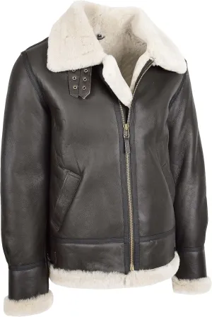 Mens Flying Leather Jacket Brown Real Sheepskin B3 Bomber Aviator Cream Shearling Coat Colter, Brown, XS, Brown, X-Small
