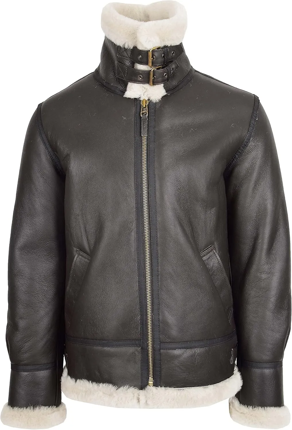 Mens Flying Leather Jacket Brown Real Sheepskin B3 Bomber Aviator Cream Shearling Coat Colter