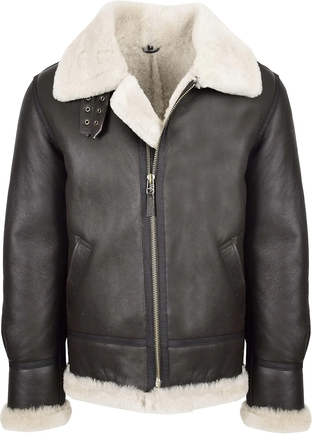 Mens Flying Leather Jacket Brown Real Sheepskin B3 Bomber Aviator Cream Shearling Coat Colter