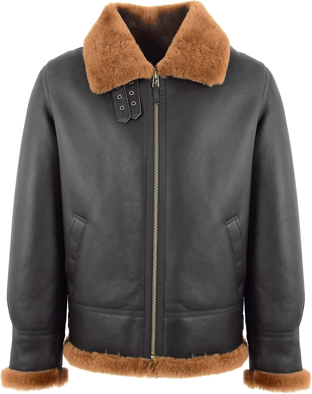 Mens Flying Leather Jacket Brown Real Sheepskin B3 Bomber Aviator Ginger Shearling Coat Colter
