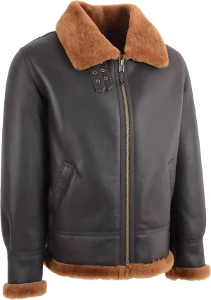 Mens Flying Leather Jacket Brown Real Sheepskin B3 Bomber Aviator Ginger Shearling Coat Colter