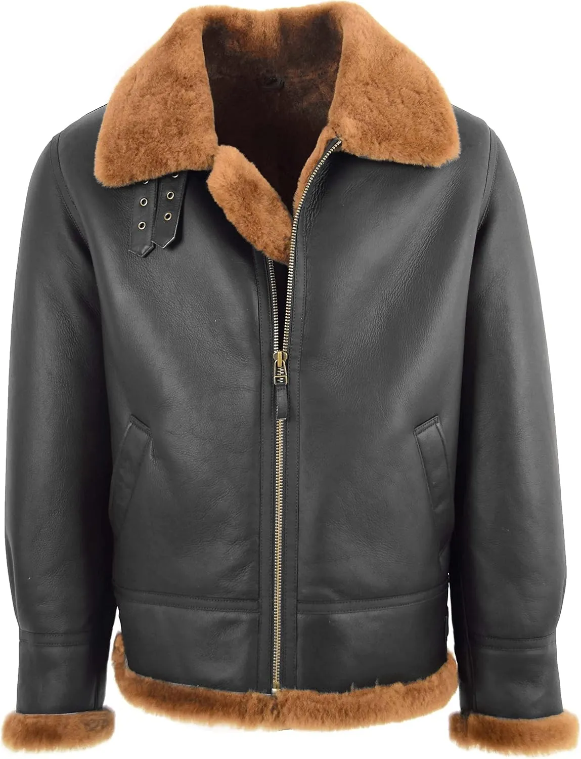 Mens Flying Leather Jacket Brown Real Sheepskin B3 Bomber Aviator Ginger Shearling Coat Colter