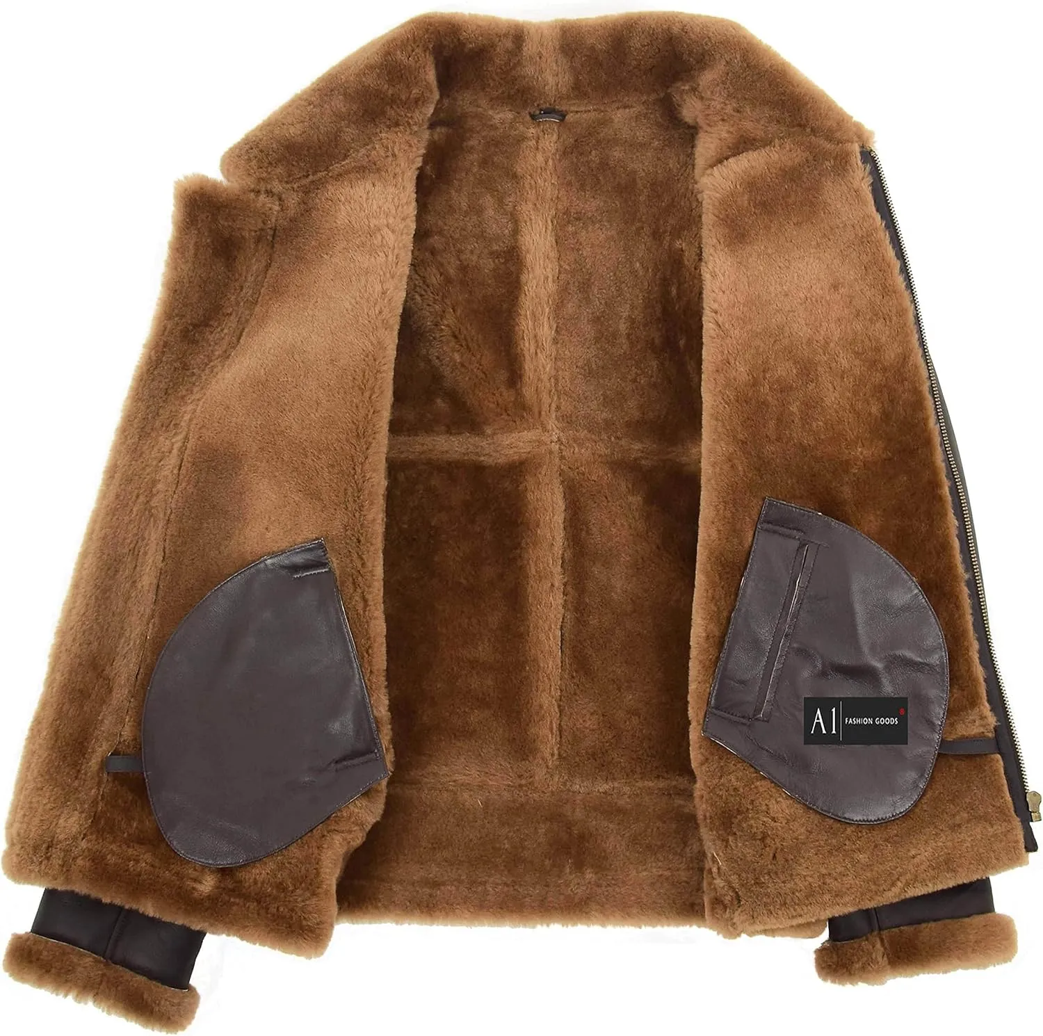 Mens Flying Leather Jacket Brown Real Sheepskin B3 Bomber Aviator Ginger Shearling Coat Colter