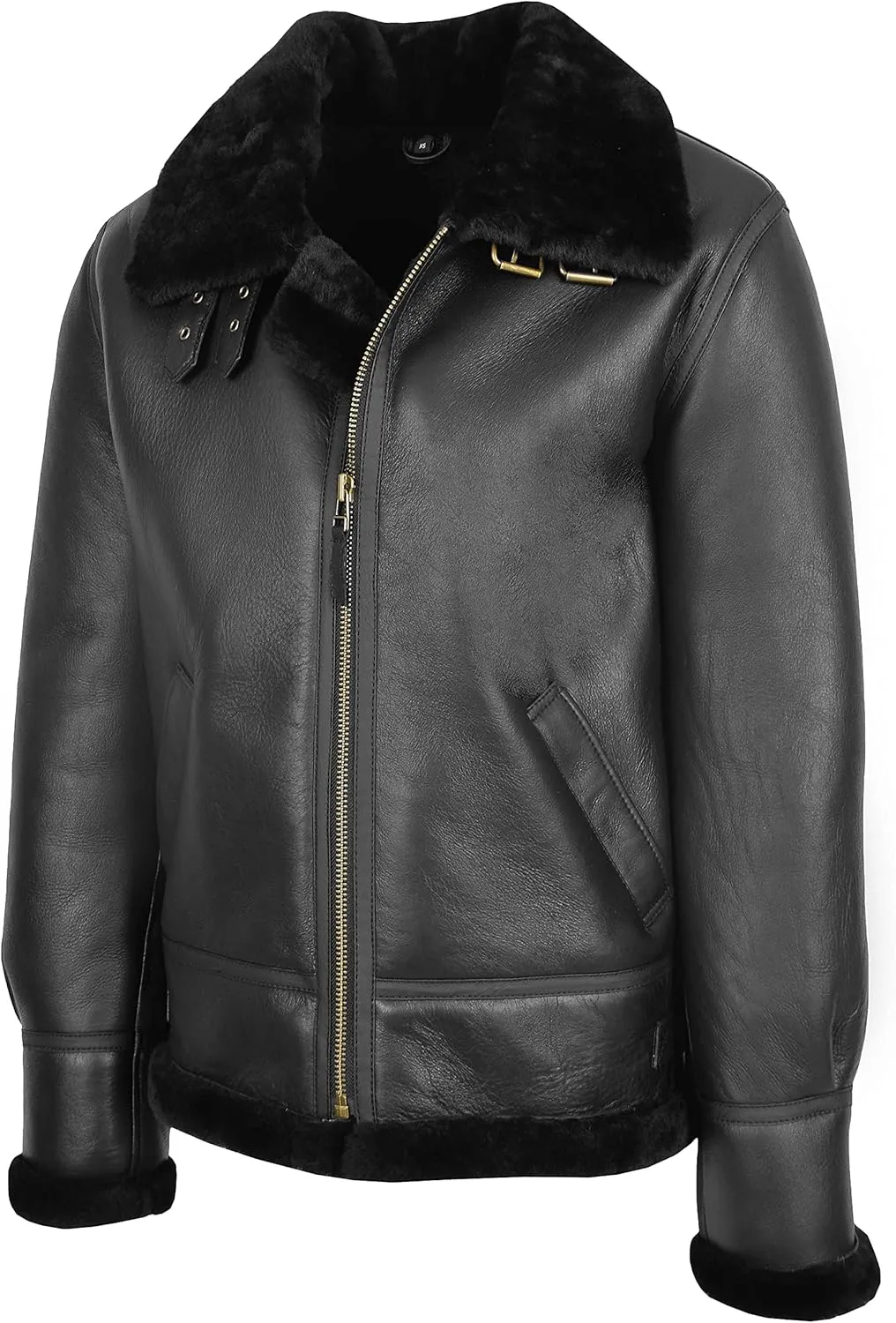 Mens Flying Leather Jacket Real Sheepskin B3 Bomber Aviator Black Shearling Coat Colter