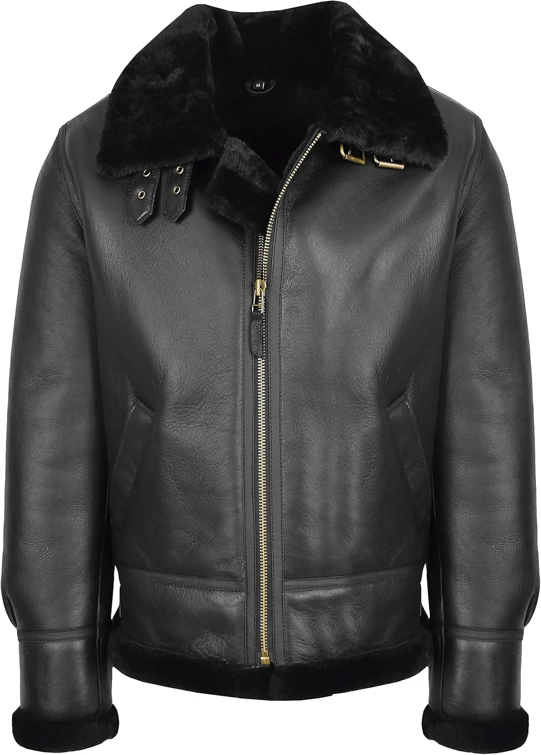Mens Flying Leather Jacket Real Sheepskin B3 Bomber Aviator Black Shearling Coat Colter