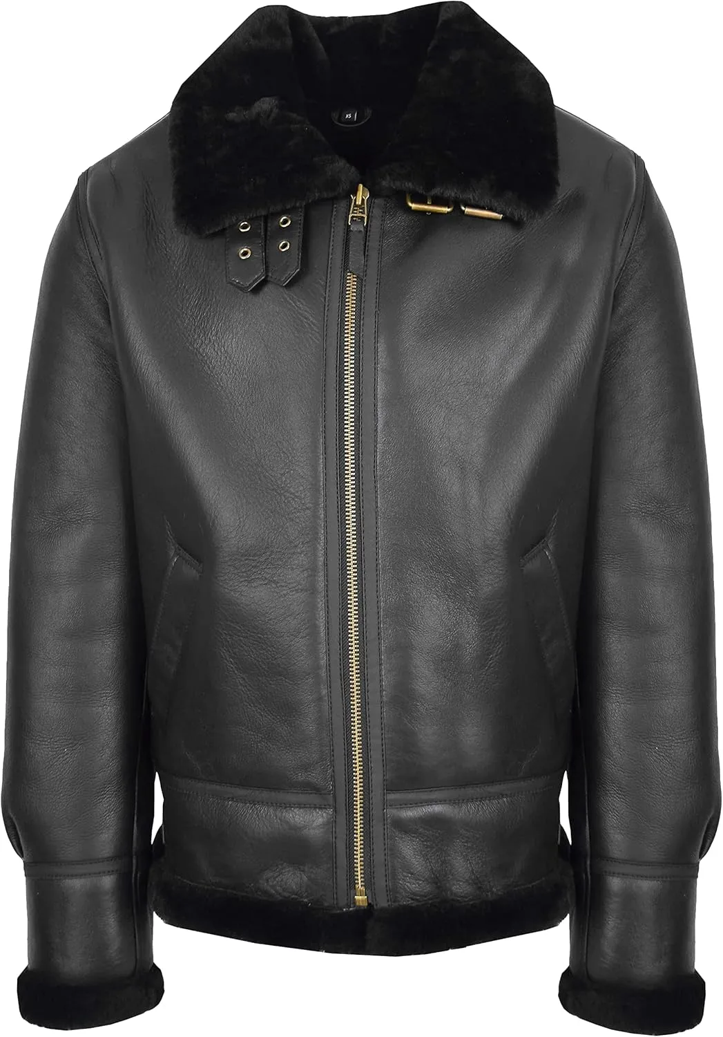 Mens Flying Leather Jacket Real Sheepskin B3 Bomber Aviator Black Shearling Coat Colter