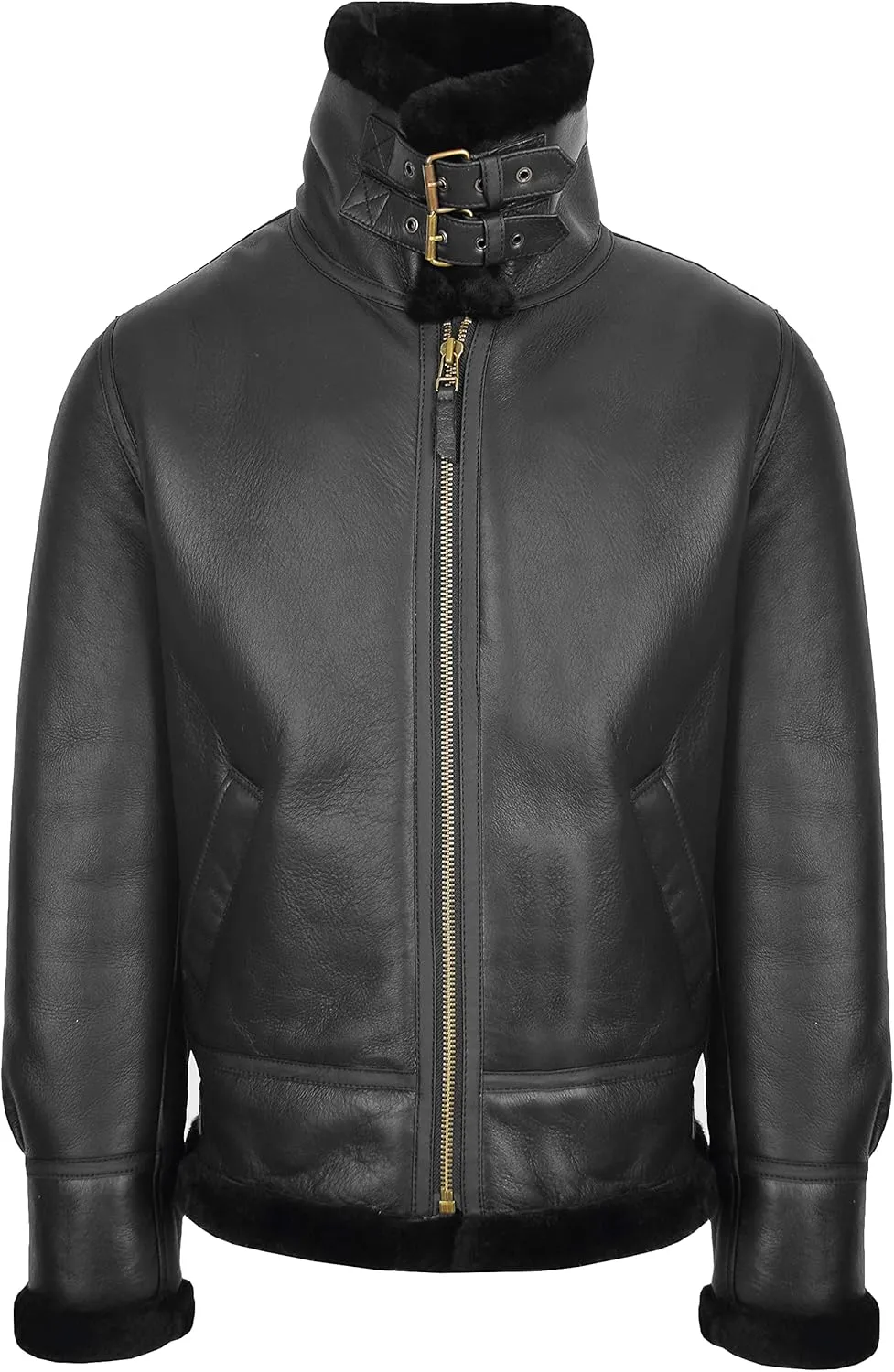 Mens Flying Leather Jacket Real Sheepskin B3 Bomber Aviator Black Shearling Coat Colter