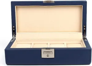 Mens Jewellery Box Watch Storage Box Shell Round Corner Leather Watch Display Stand with Pillow and Lock Buckle Fashion Jewelry Gift Box, 1, Blue, lingsad-0236 Watch Gift Box