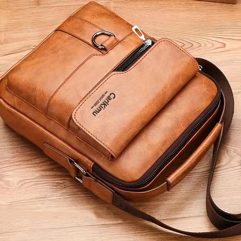 Men's PU Leather Shoulder Bag – Lightweight Business Satchel with Tassel