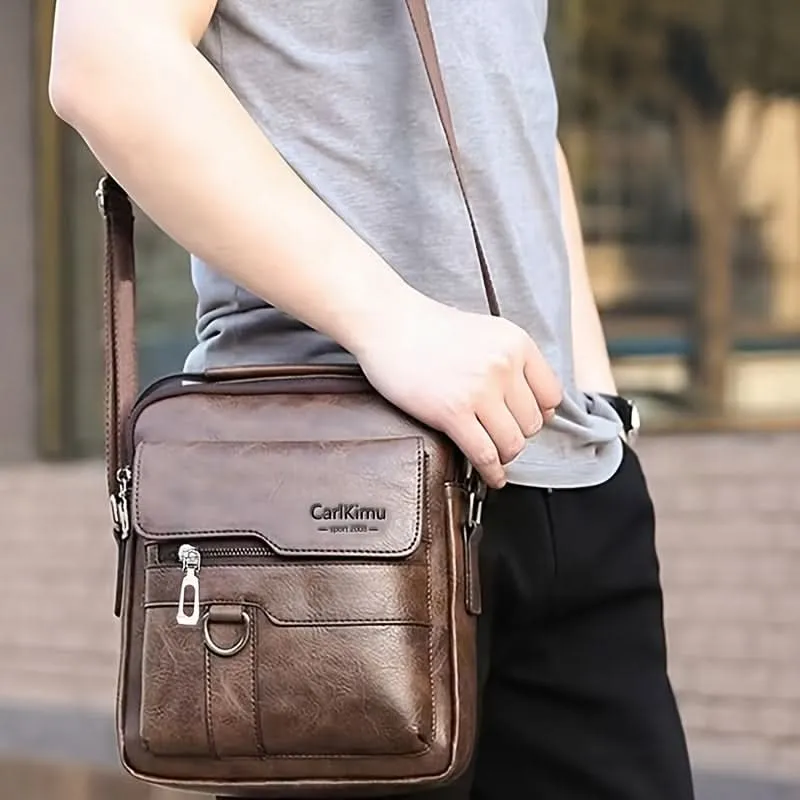 Men's PU Leather Shoulder Bag – Lightweight Business Satchel with Tassel