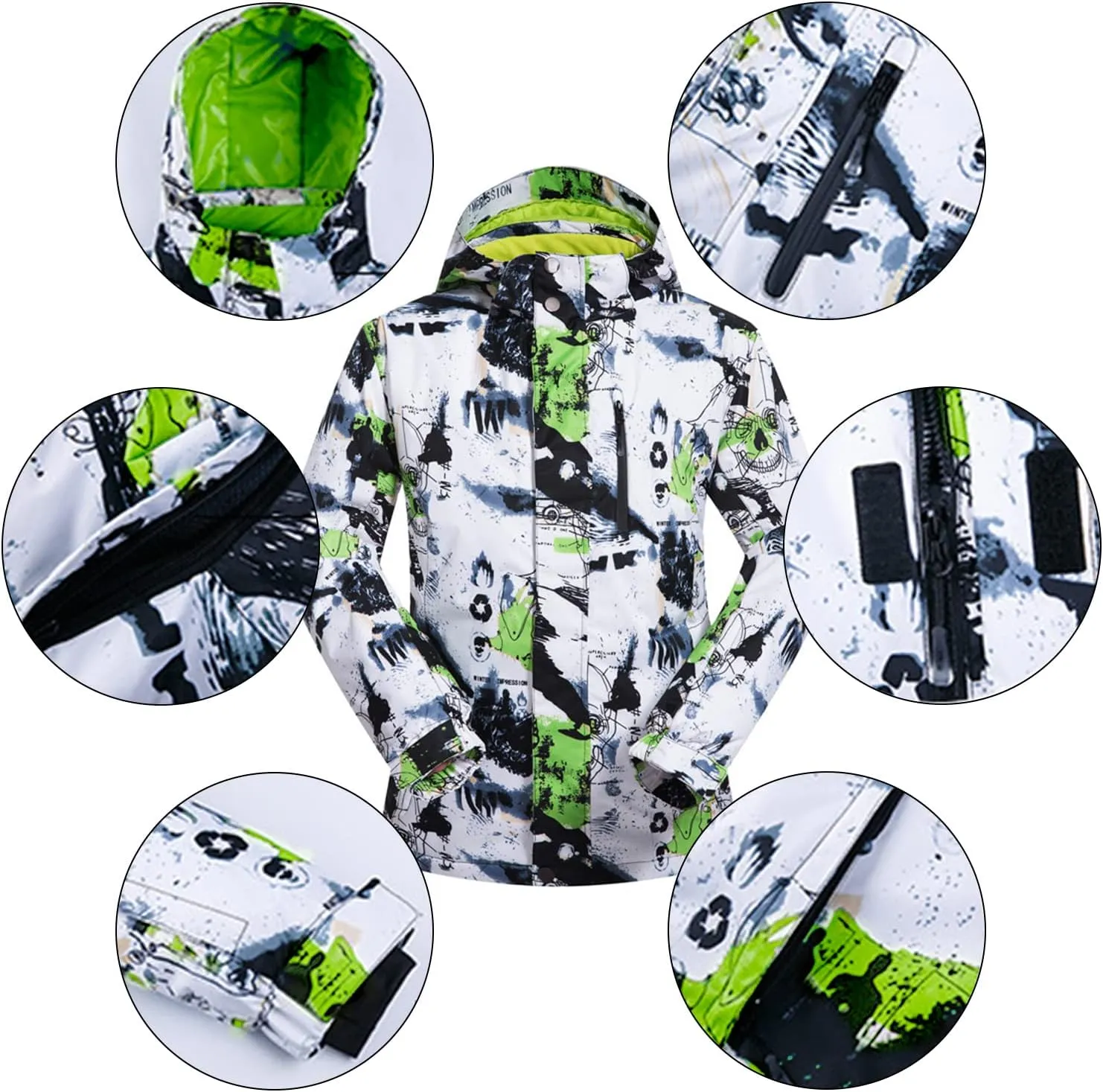 Mens Ski Jacket and Pants Set Ski Suit Winter Waterproof Windproof Hooded Snow Coat 2 Pieces Snowboarding Snowsuits