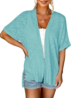MEROKEETY Womens 2025 Summer Lightweight Cardigan Short Sleeve Open Front Casual Loose Cover Ups