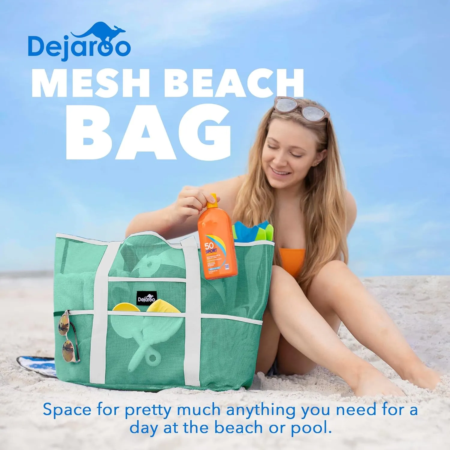 Mesh Sand Free Bag - Strong Lightweight Bag For Beach & Vacation Essentials. Tons of Storage!
