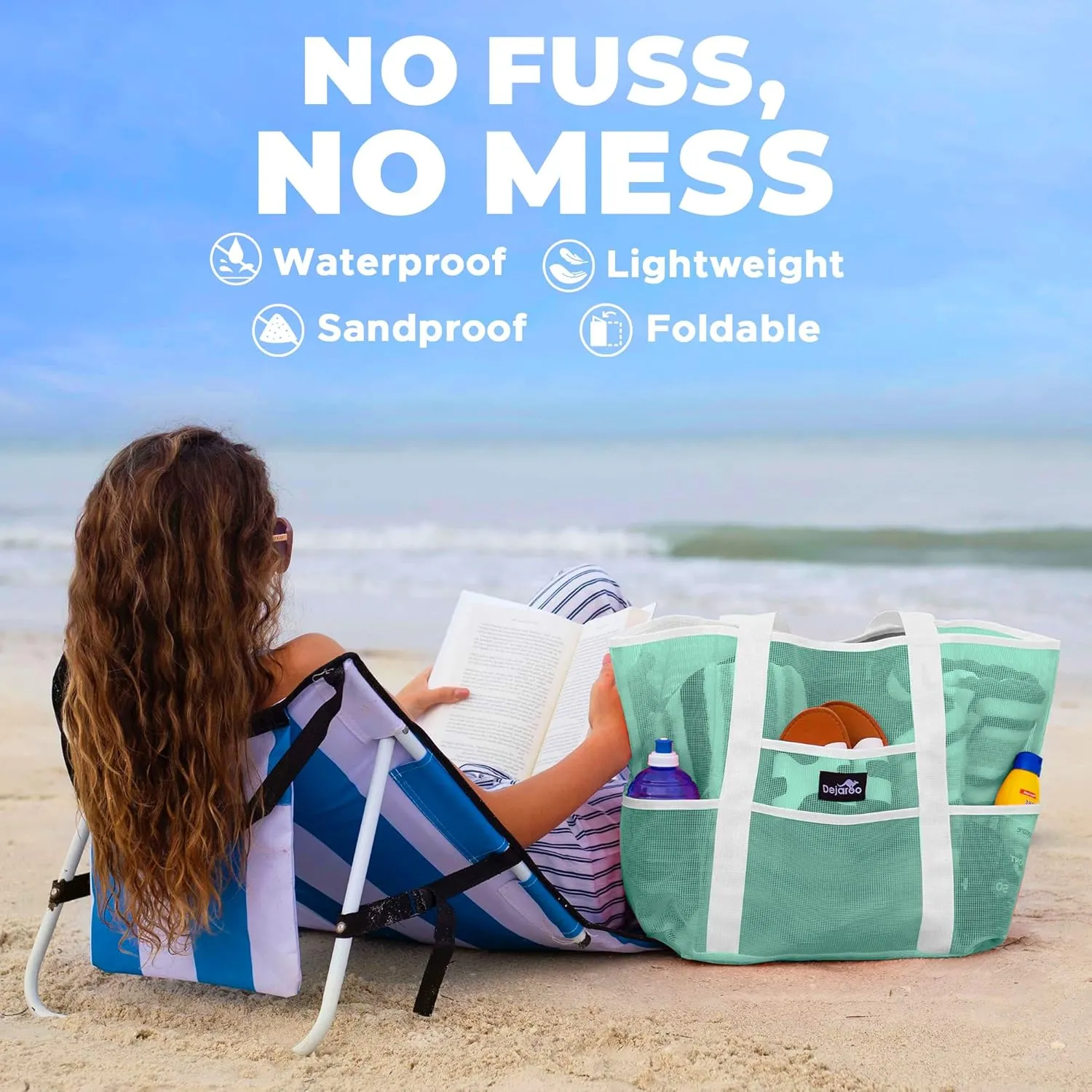 Mesh Sand Free Bag - Strong Lightweight Bag For Beach & Vacation Essentials. Tons of Storage!