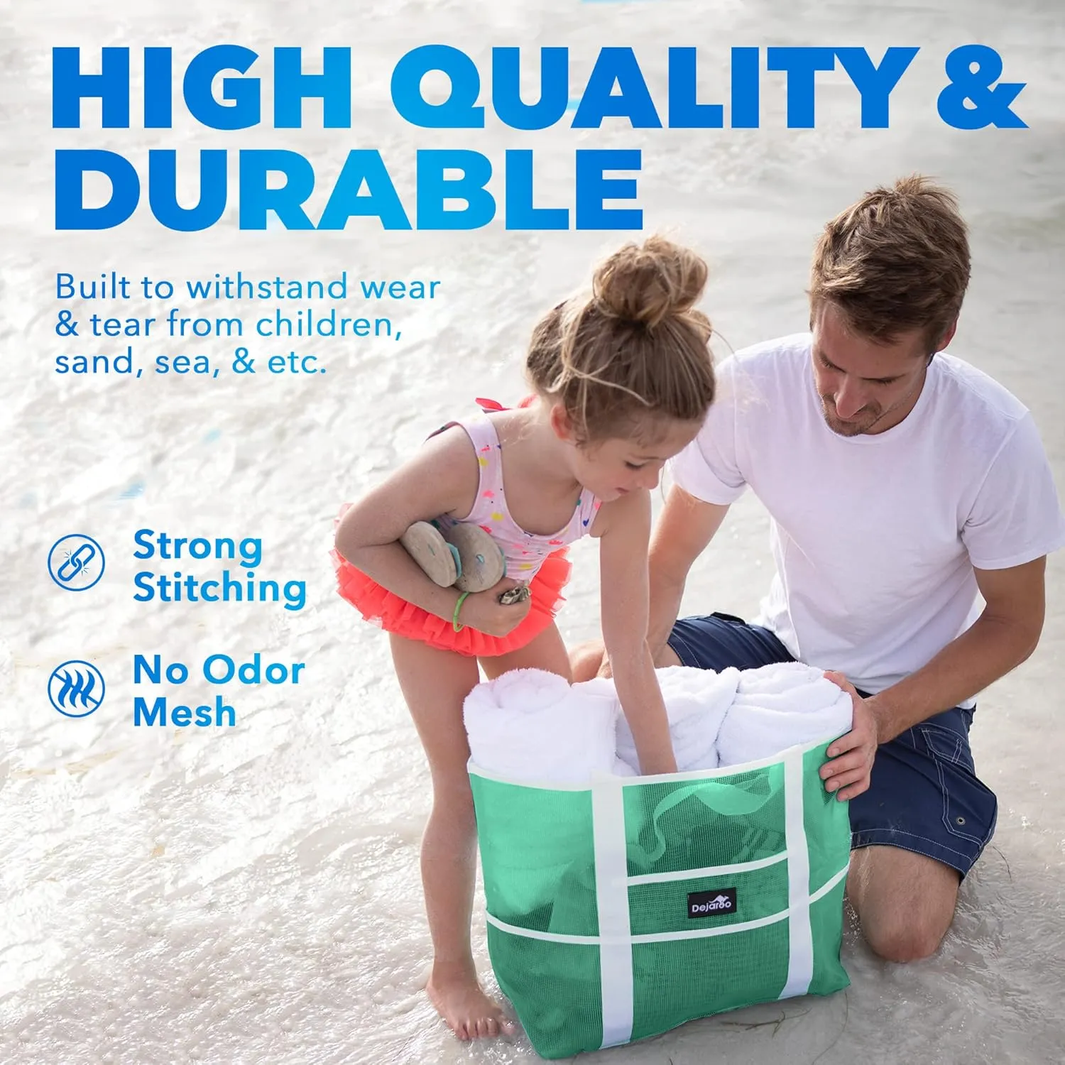 Mesh Sand Free Bag - Strong Lightweight Bag For Beach & Vacation Essentials. Tons of Storage!