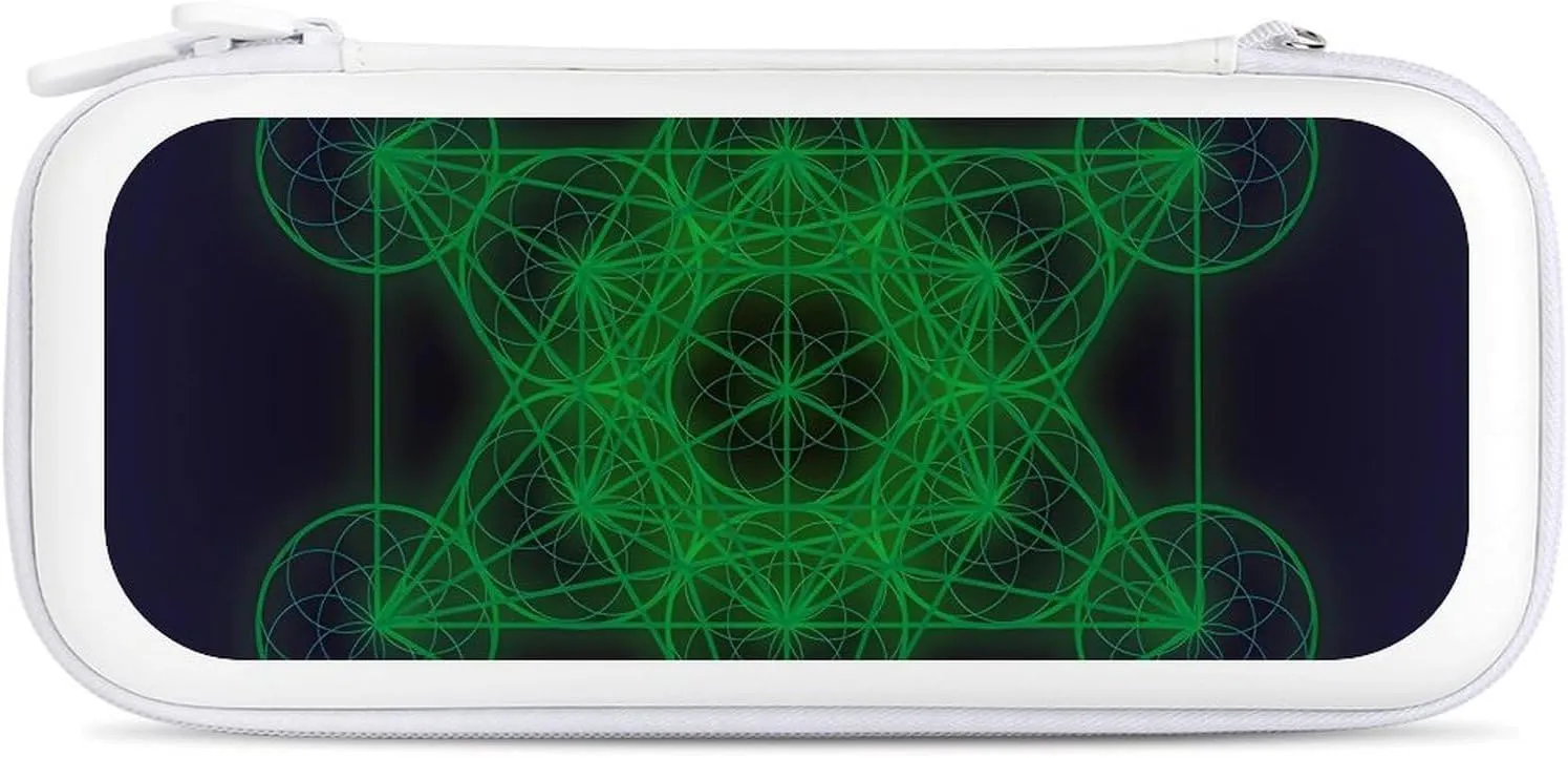 Metatrons Cube Hard Shell Travel Case with Rope 15 Game Card Pockets Compatible with Switch Protective