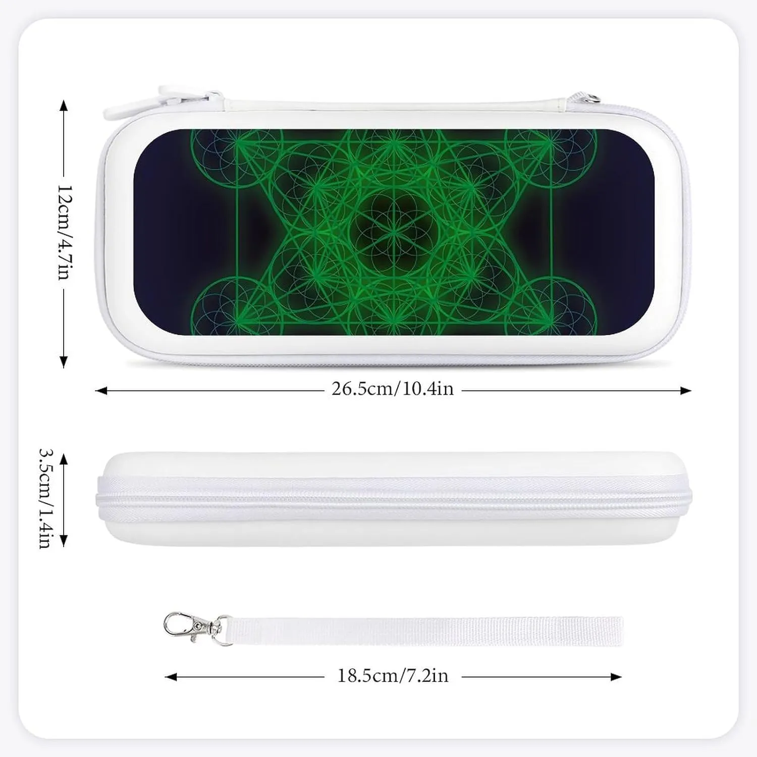 Metatrons Cube Hard Shell Travel Case with Rope 15 Game Card Pockets Compatible with Switch Protective