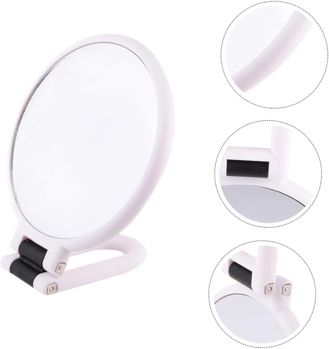 Mikinona Double-sided 5X Magnifying Makeup Mirror Dresser Mirror Foldable Cosmetic Mirror Foldable Beauty Mirror Desktop Mirror Mini Mirror Compact White Girl Delicate Abs Handle Mirror