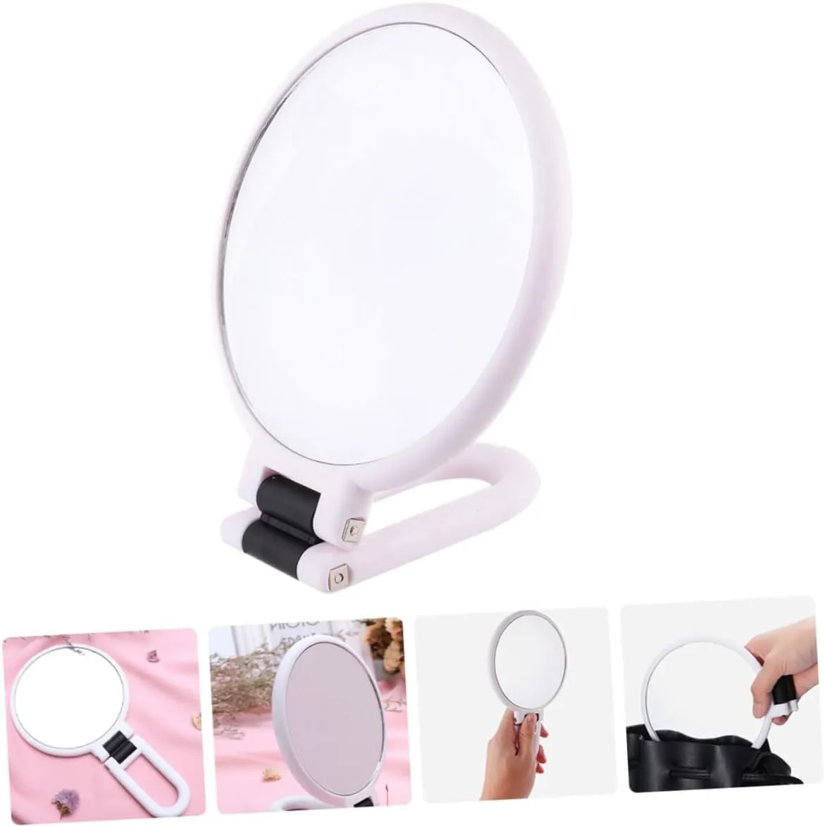 Mikinona Double-sided 5X Magnifying Makeup Mirror Dresser Mirror Foldable Cosmetic Mirror Foldable Beauty Mirror Desktop Mirror Mini Mirror Compact White Girl Delicate Abs Handle Mirror