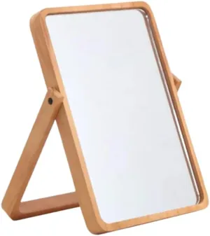 Mikinona Led Makeup Mirror Lights Square Foldable Magnifying Mirror for Women Wooden Single-Sided