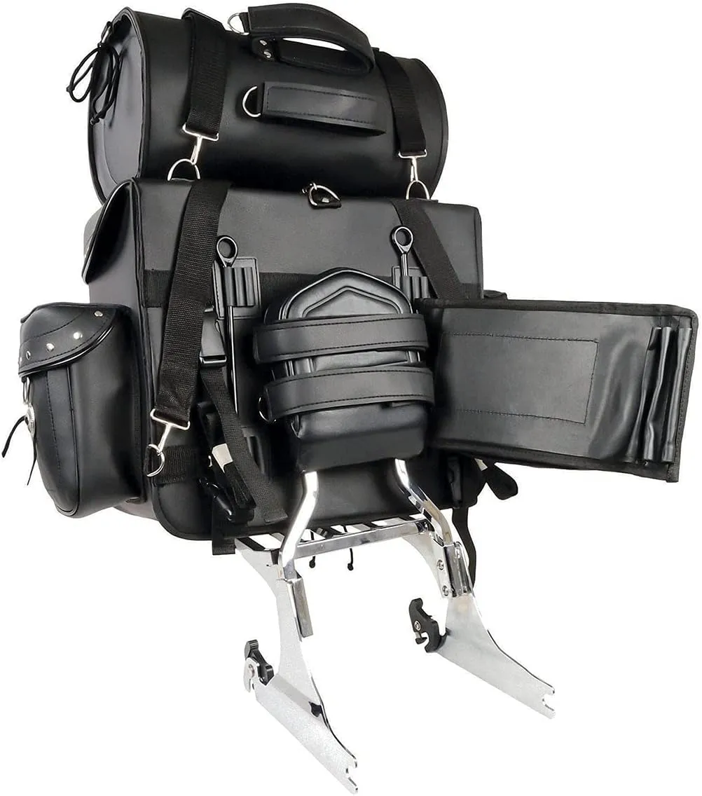 Milwaukee Leather SH538 Large Black PVC 2-Piece Deluxe Motorcycle Touring Sissy Bar Bag Pack - Large