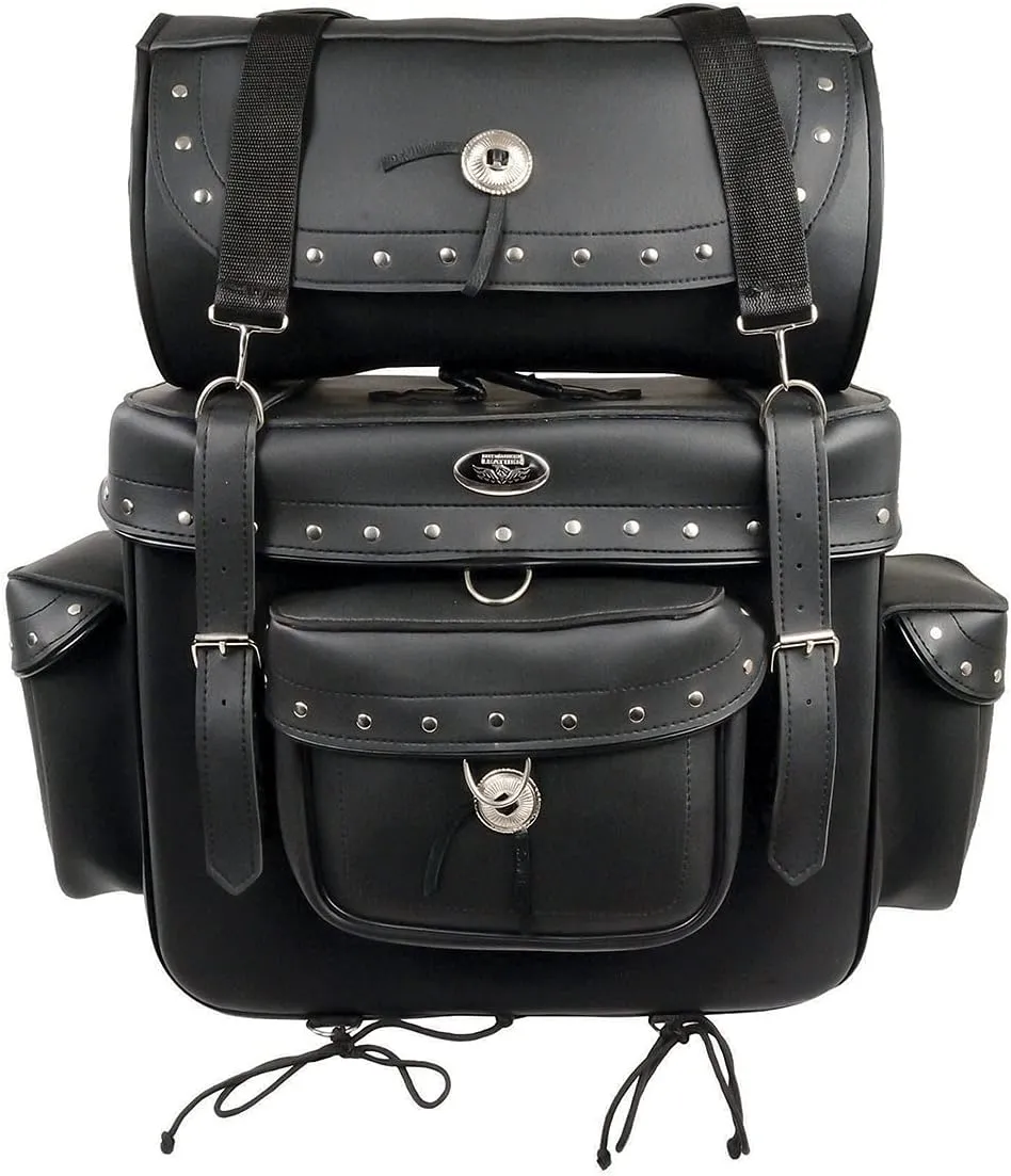 Milwaukee Leather SH538 Large Black PVC 2-Piece Deluxe Motorcycle Touring Sissy Bar Bag Pack - Large