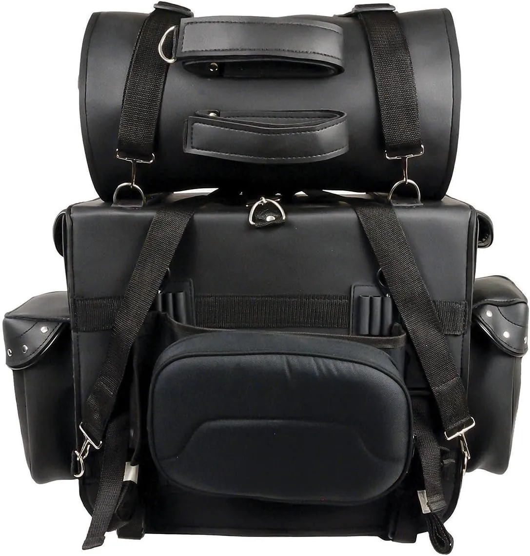 Milwaukee Leather SH538 Large Black PVC 2-Piece Deluxe Motorcycle Touring Sissy Bar Bag Pack - Large