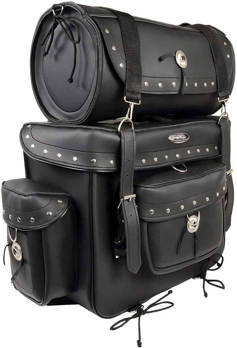 Milwaukee Leather SH538 Large Black PVC 2-Piece Deluxe Motorcycle Touring Sissy Bar Bag Pack - Large