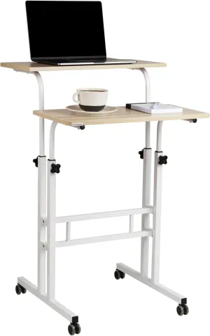 Mind Reader Standing Desk, Adjustable Height, Computer Desk, Laptop Desk, Portable, Rolling, 23.5"L x 19.5"W x 39"H, White