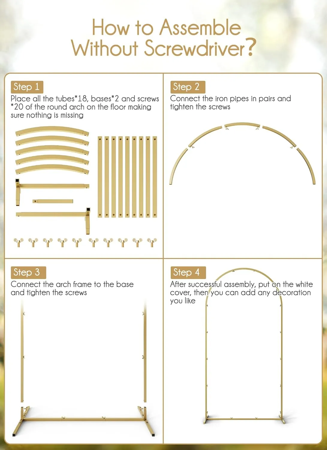 Minetom 7.2FT Metal Backdrop Stand with Wedding Arch Cover Spandex, Balloon Arch Backdrop Stand Square Frame for Birthday Party, Baby Shower, Graduation Ceremony Decoration, Beige