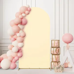 Minetom 7.2FT Metal Backdrop Stand with Wedding Arch Cover Spandex, Balloon Arch Backdrop Stand Square Frame for Birthday Party, Baby Shower, Graduation Ceremony Decoration, Beige