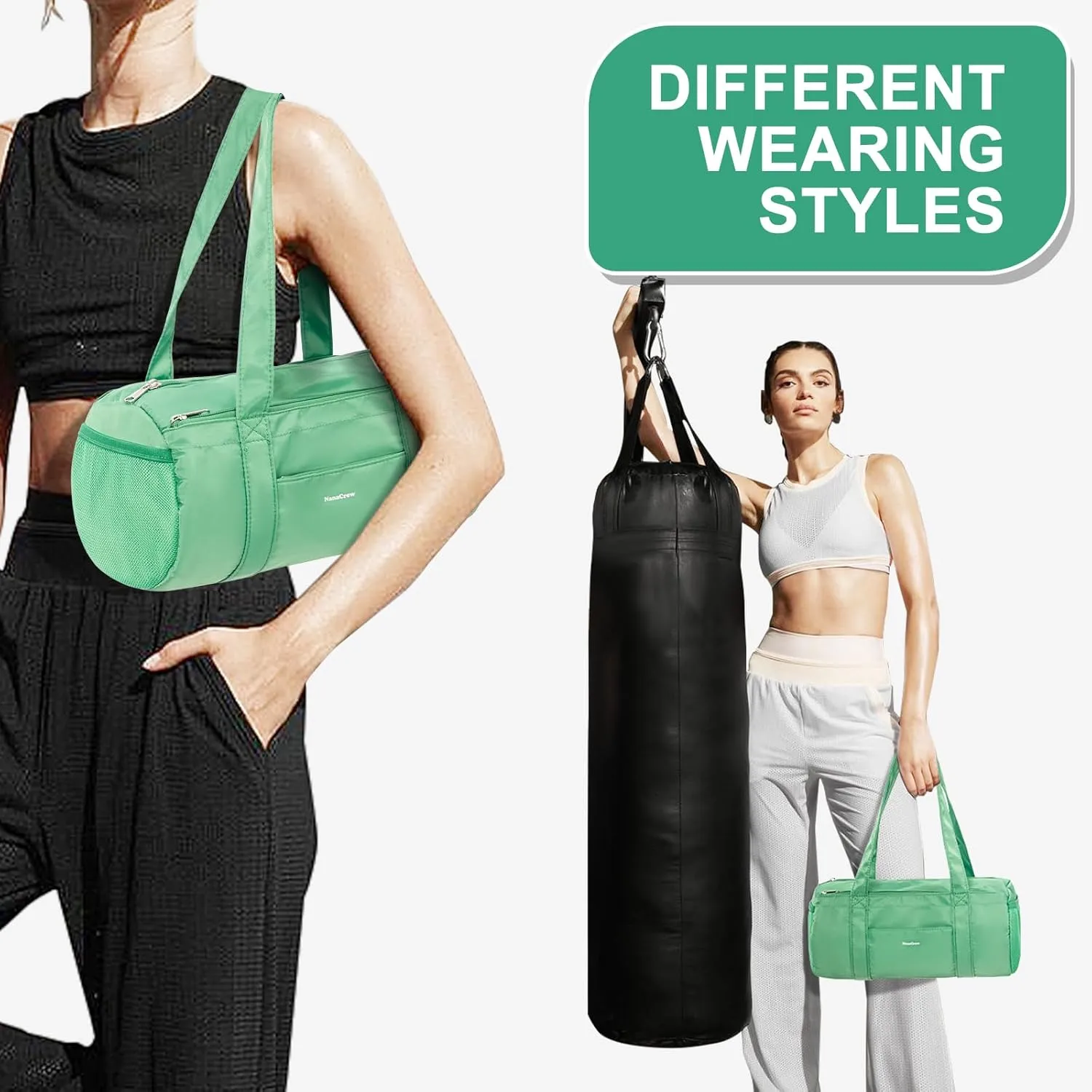 Mini Duffle Bag 13.78” Small Gym Bag, Lightweight Carry On Weekender Overnight Bag for Women Travel, Sport, Easy Daily Outings, 13.78"x6.7"x6.7", Green