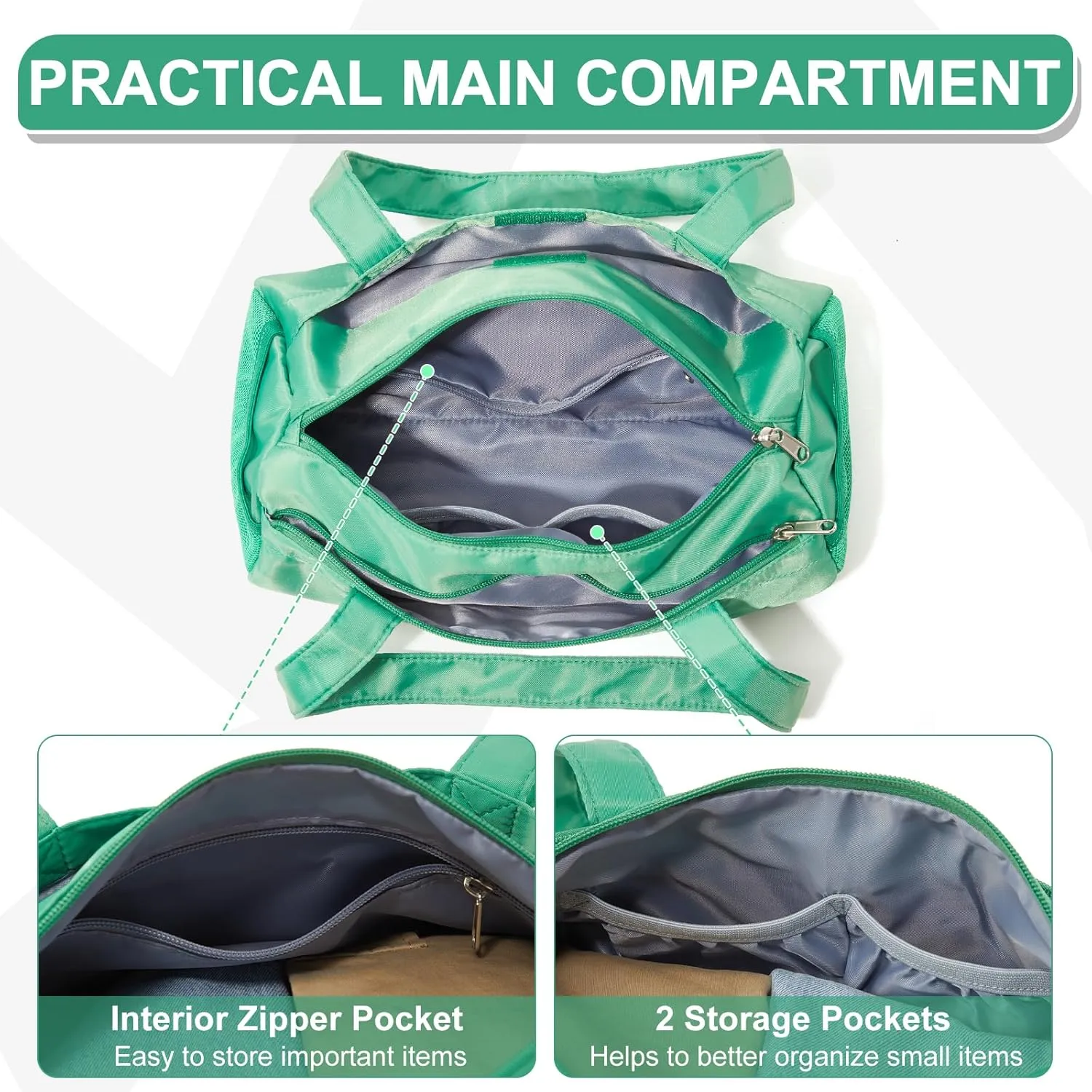 Mini Duffle Bag 13.78” Small Gym Bag, Lightweight Carry On Weekender Overnight Bag for Women Travel, Sport, Easy Daily Outings, 13.78"x6.7"x6.7", Green