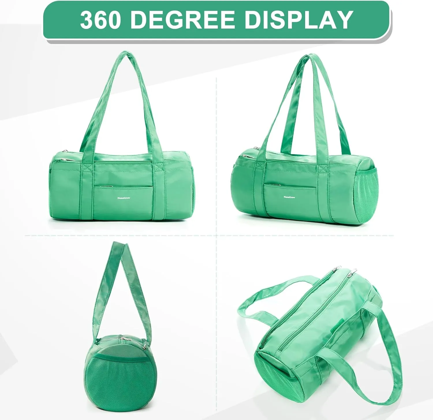Mini Duffle Bag 13.78” Small Gym Bag, Lightweight Carry On Weekender Overnight Bag for Women Travel, Sport, Easy Daily Outings, 13.78"x6.7"x6.7", Green