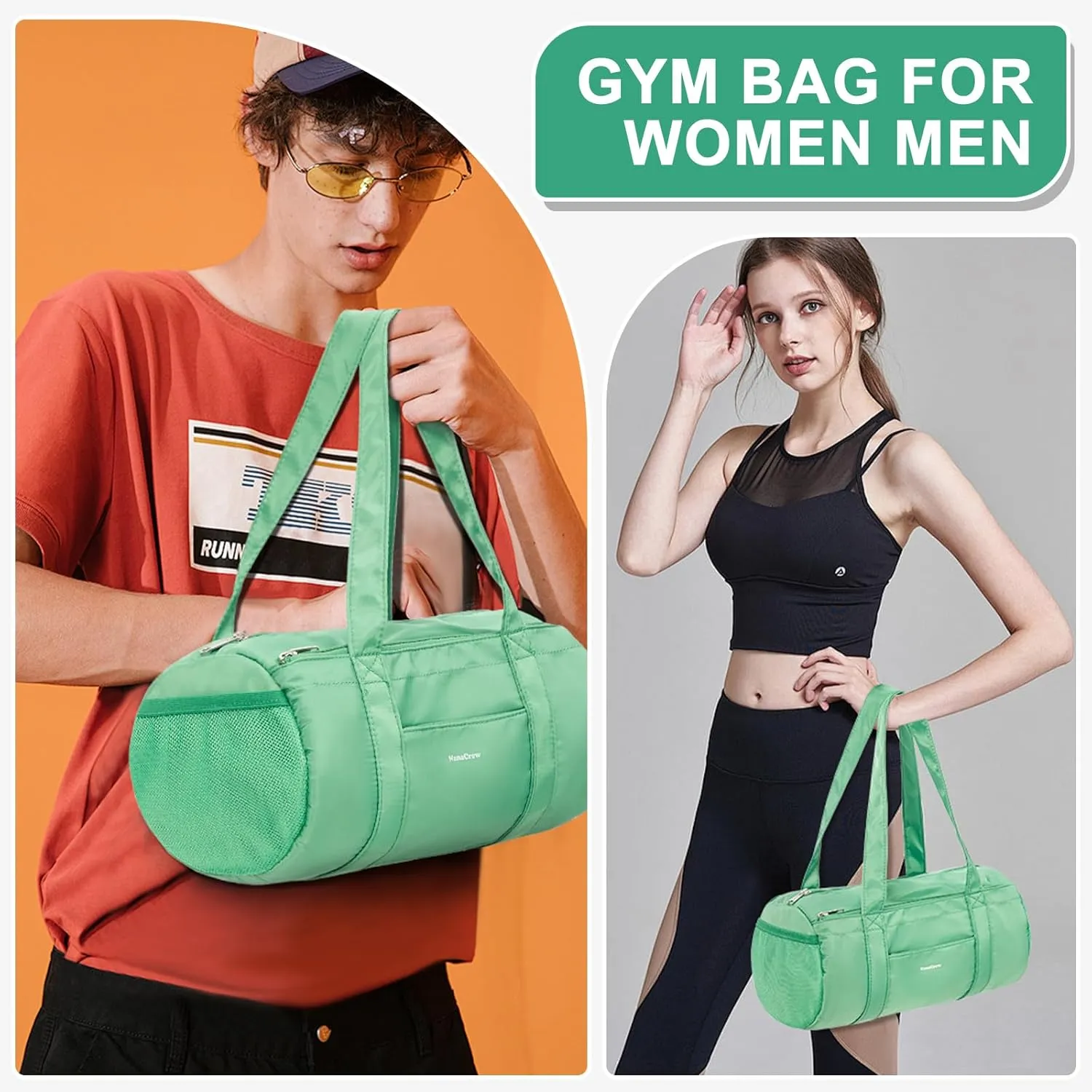 Mini Duffle Bag 13.78” Small Gym Bag, Lightweight Carry On Weekender Overnight Bag for Women Travel, Sport, Easy Daily Outings, 13.78"x6.7"x6.7", Green