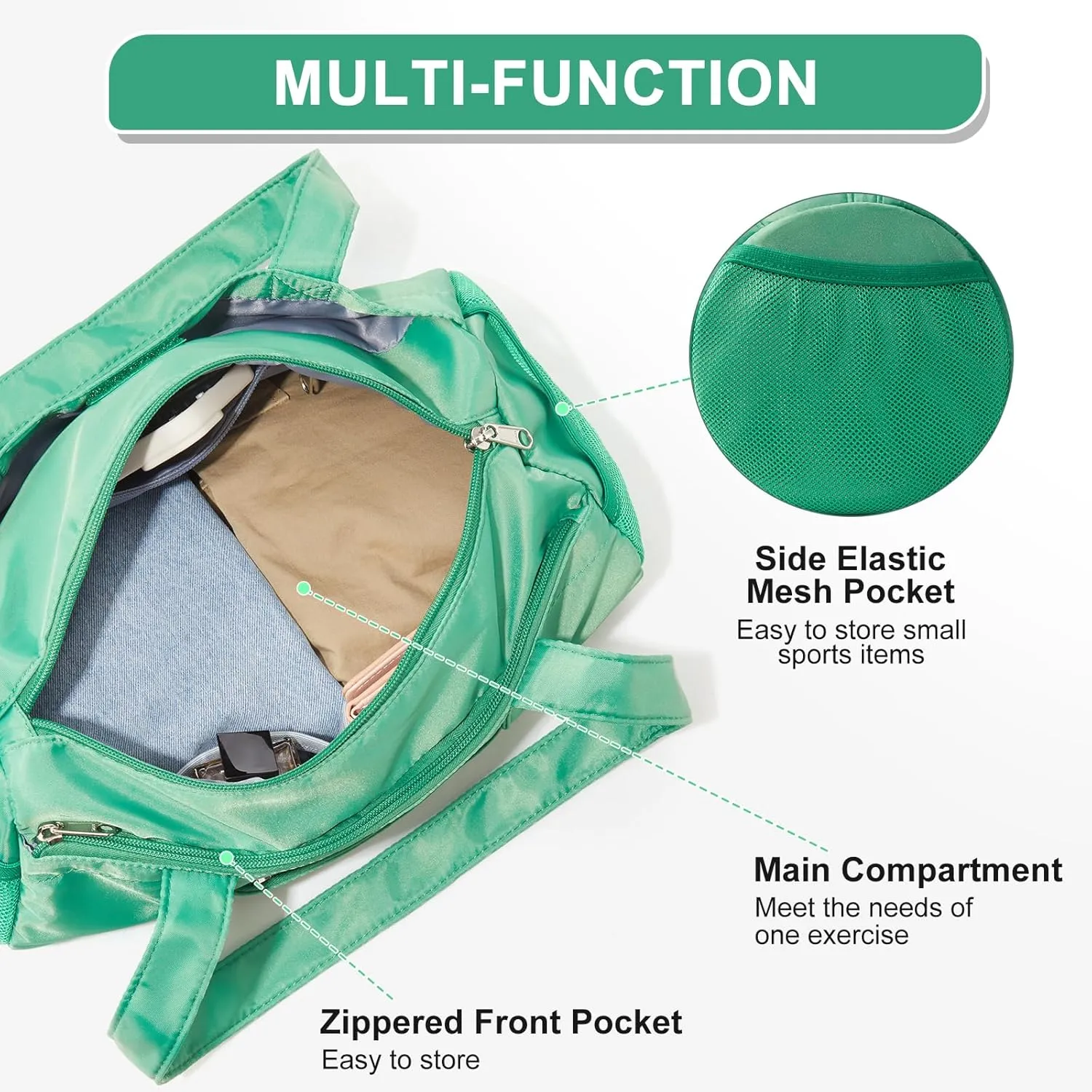 Mini Duffle Bag 13.78” Small Gym Bag, Lightweight Carry On Weekender Overnight Bag for Women Travel, Sport, Easy Daily Outings, 13.78"x6.7"x6.7", Green