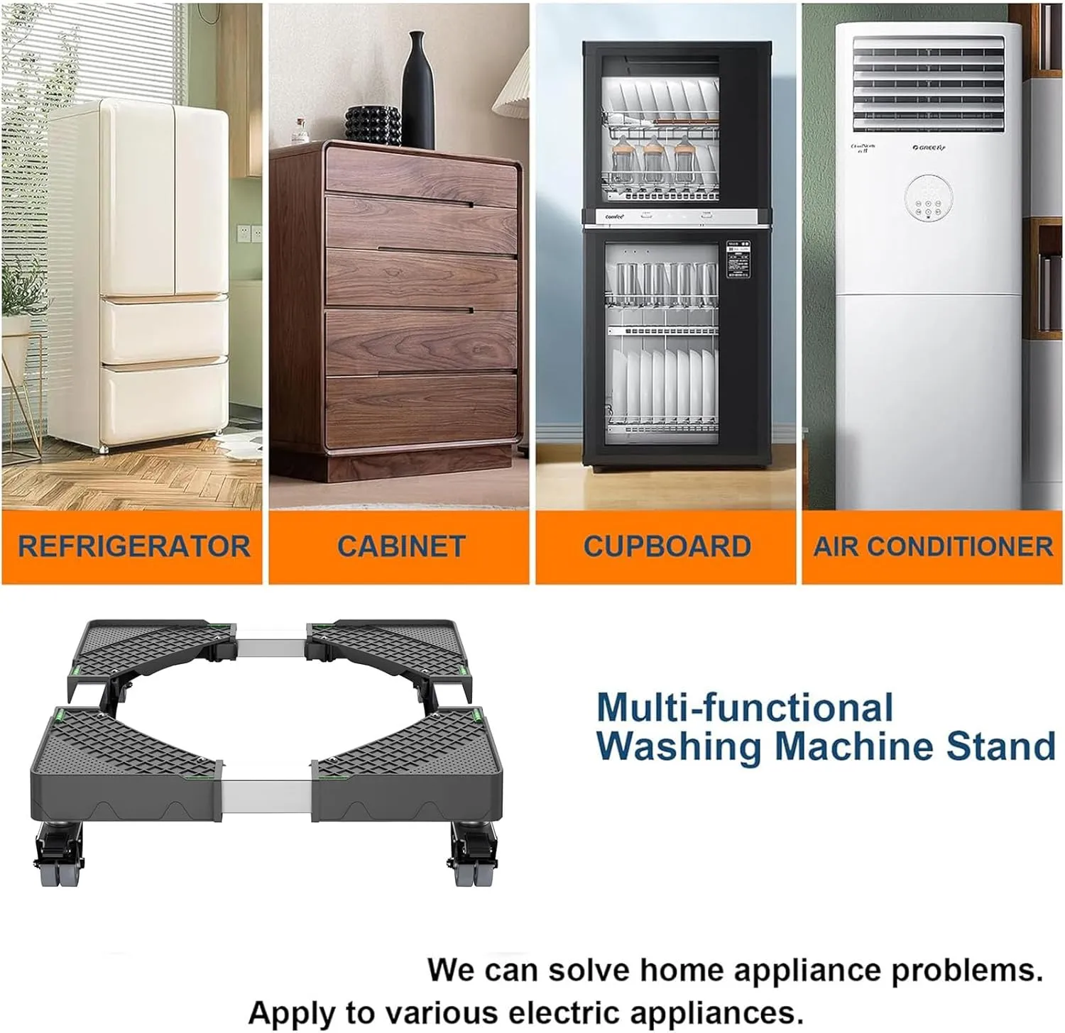 Mini Fridge Stand with 4 Locking Wheels 15.7"-23.6" Adjustable Dolly Washing Machine Stand Universal Stand Base for Furniture Portable Refrigerator Dryer Stand (Black)