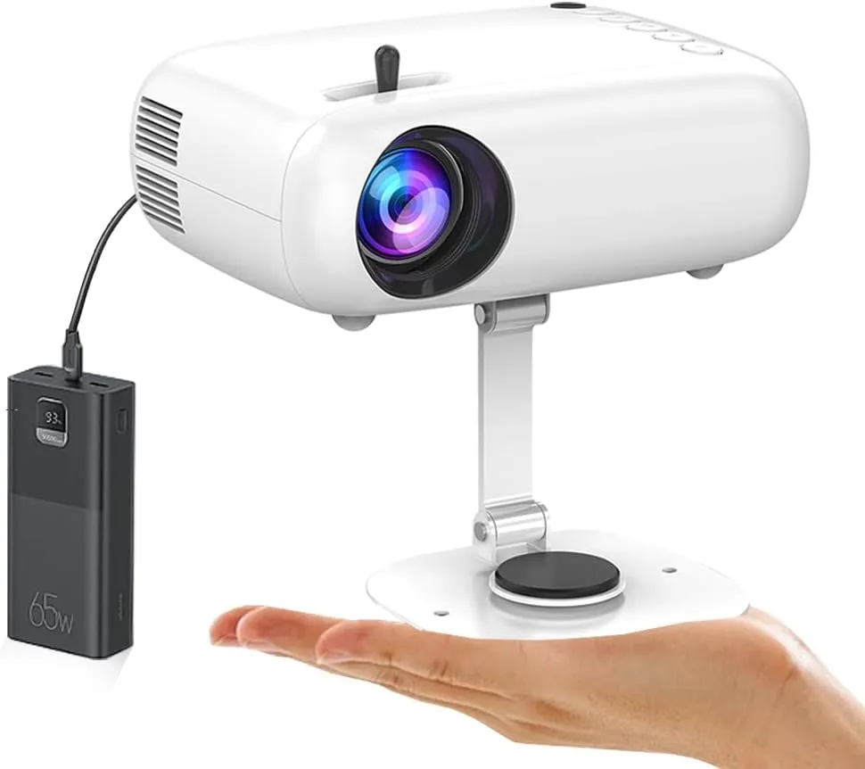Mini HD Projector, Powerbank Powered, 10000 Lumens Portable With Tripod for Outdoor Travel Theater, Compatible With Android/iOS/Windows/TV Stick/HDMI/USB
