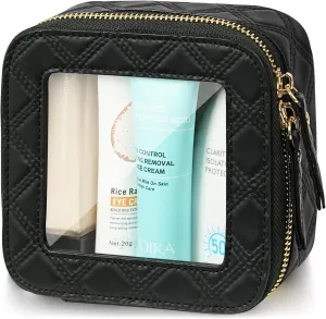 Mini Makeup Bag, Clear Cosmetic Bags for Women, Waterproof Transparent Toiletry Bag with Zipper, Small Cosmetic Case, Car Bag for Gift Clear Travel Pouch (Black)