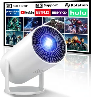 Mini Projector, 270° Rotation, Portable Projector 4K Support, Full HD 1080P Outdoor Movie Projector, Wired Screen Synchronize Max 200" Display, Compatible with Smartphone/TV Stick/Laptop/PS5/HDMI/USB