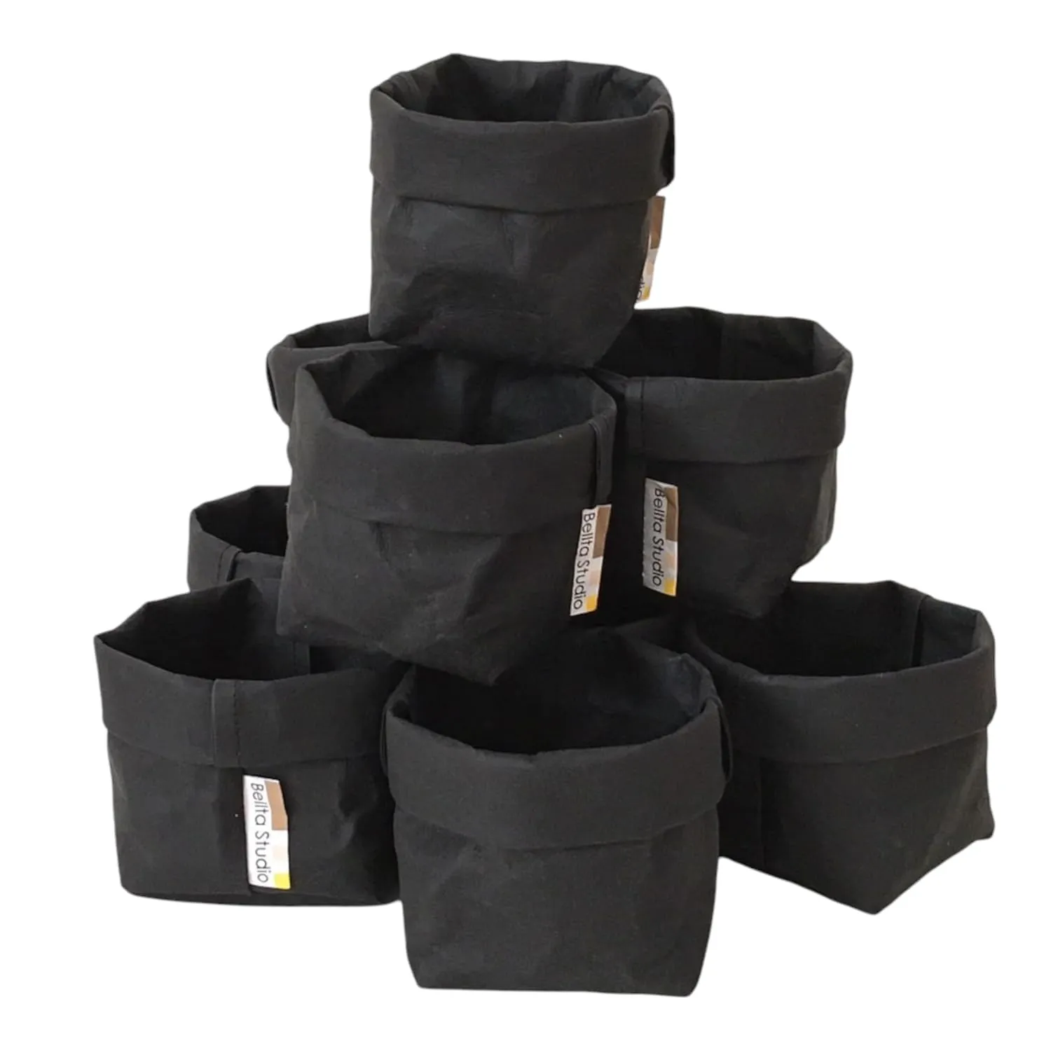 Mini Storage Baskets, Set of 10, Home decor tree pot, Eco-Friendly Kraft Paper Construction 3 x 3 x 3 inch BLACK